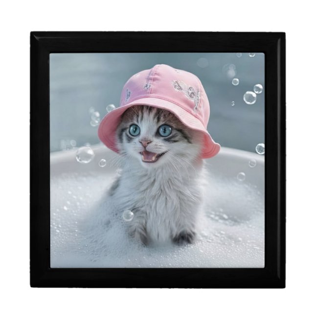 Super Cute Cat in Spa Bath Keepsake Box (Front)
