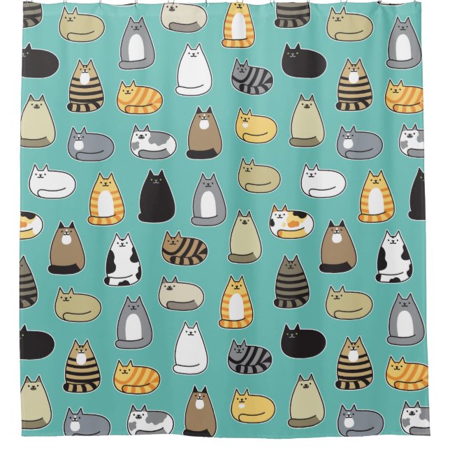 Super Cute Cat Pattern, Choose Your Color Shower Curtain (Front)