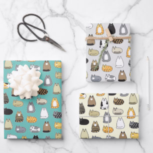 Super Cute Cat Pattern, Choose Your Colors Wrapping Paper Sheets