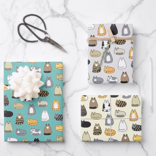 Super Cute Cat Pattern Choose Your Colors Wrapping Paper Sheets