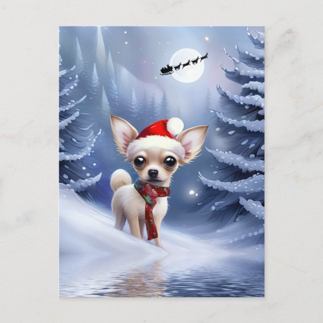 Super Cute Christmas Chihuahua Puppy Holiday Postcard (Front)