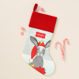 Super Cute Christmas Holiday Bunny Rabbit Editable Stocking