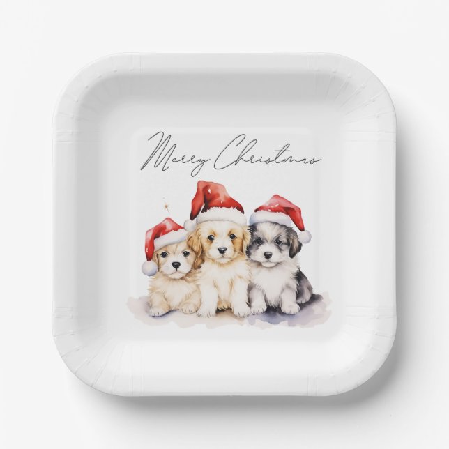 Super cute Christmas puppies Paper Plates (Front)