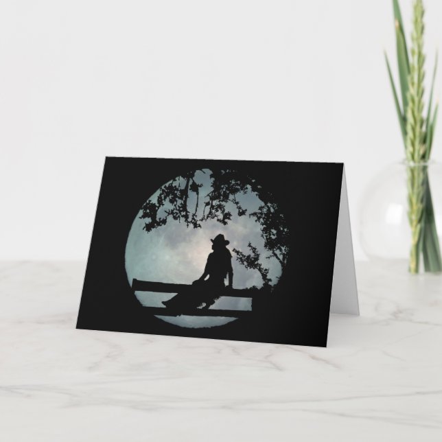 Super Cute Cowgirl in a Full Moon Birthday Card (Front)