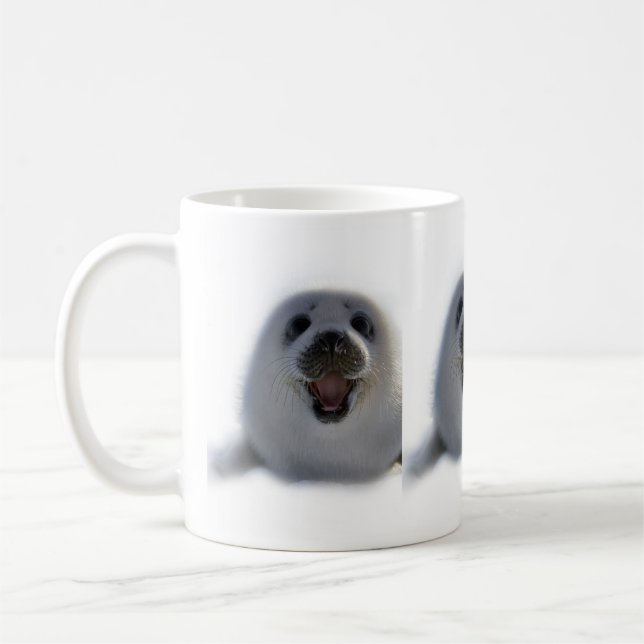 super cute crazy adorable baby seal pup coffee mug (Left)
