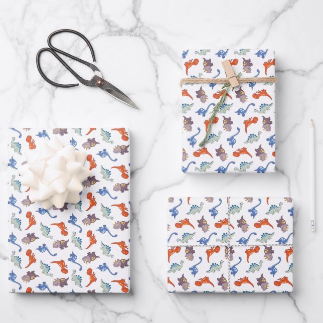 Super Cute Dinosaur Wrapping Paper Sheets (Front)
