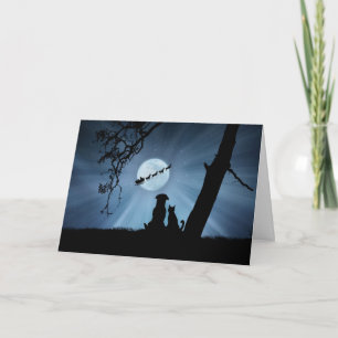 Super Cute Dog and Cat Happy Holidays with Santa Card