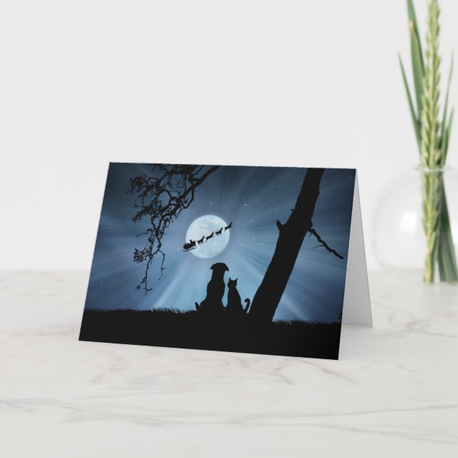 Super Cute Dog and Cat Happy Holidays with Santa Card (Front)