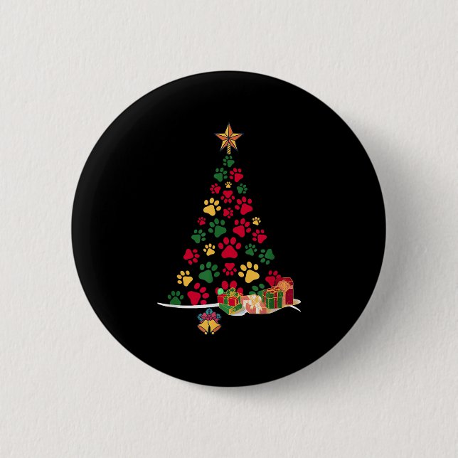Super Cute Dog Paws Print Christmas Tree  Button (Front)