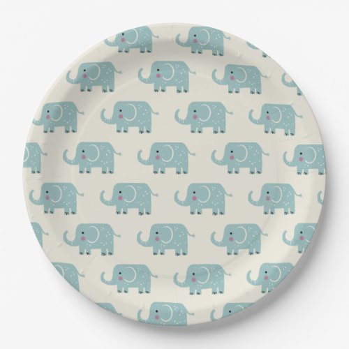 Super Cute Dusty Blue Elephant Pattern Paper Plates