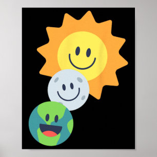 Super Cute Earth Moon Sun Solar Eclipse 2024 Funny Poster