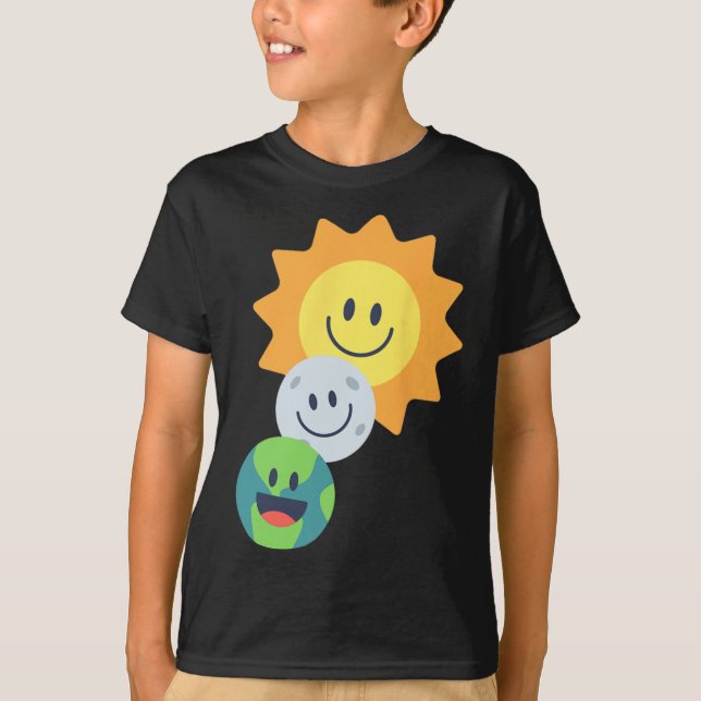 Super Cute Earth Moon Sun Solar Eclipse 2024 Funny T-Shirt (Front)
