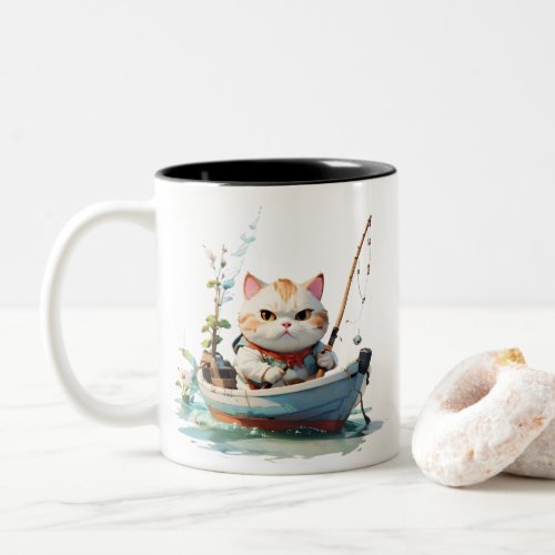 Super cute fat cat fishing coffee cup