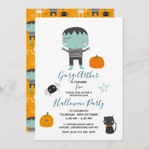 Super Cute Frankenstein boy Halloween Birthday Inv Invitation