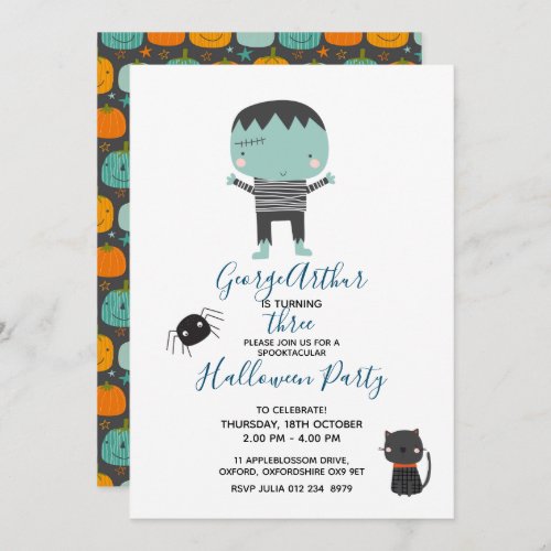 Super Cute Frankenstein boy Halloween Birthday Invitation