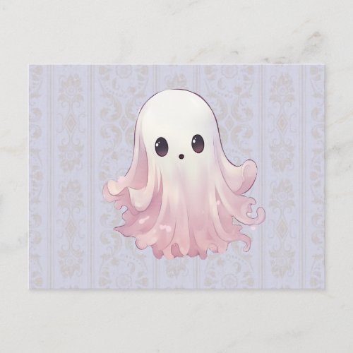 Super Cute Ghost Blue and Gold Halloween Holiday Postcard