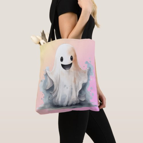 Super Cute Ghost Pink Yellow Ombre Halloween Tote Bag