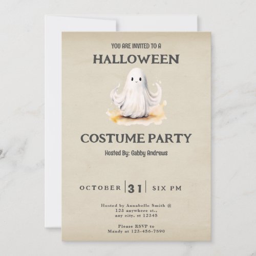 Super Cute Ghost Vintage Halloween Invitation