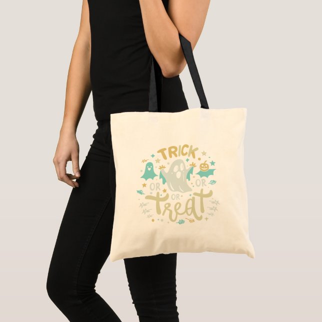 Super Cute Ghosts and Stars Trick or Treat Tote Bag (Front (Product))