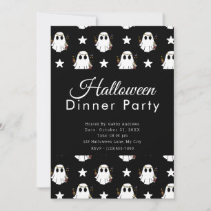 Super Cute Ghosts & Stars Halloween Dinner Party Invitation