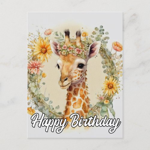 Super Cute Giraffe  Happy Birthday Postcard