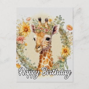 Super Cute Giraffe   Happy Birthday Postcard