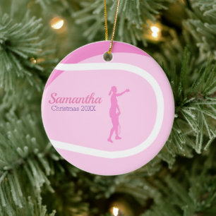 Super Cute Girly Pink Tennis Themed Holiday Gift Ceramic Ornament