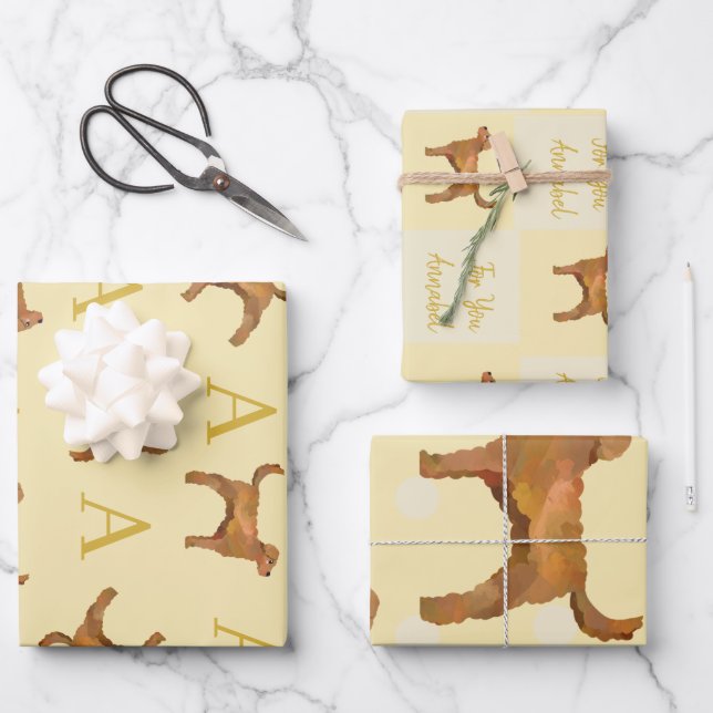 Super cute Golden Doodle Wrapping Paper Sheets (Front)
