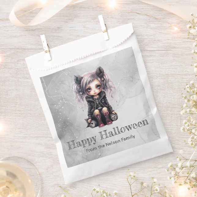 Super Cute Gothic Girl Happy Halloween Favor Bag (Clipped)