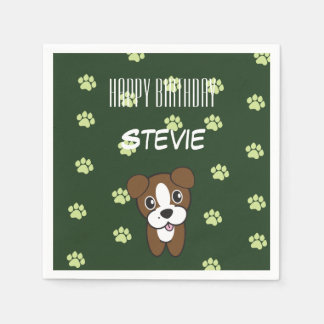 Super Cute Green Boxer Puppy Birthday Napkin