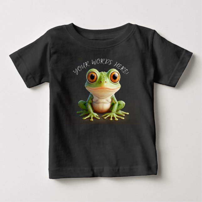 Super Cute Green Frog Cartoon Edit Text Baby T-Shirt (Front)