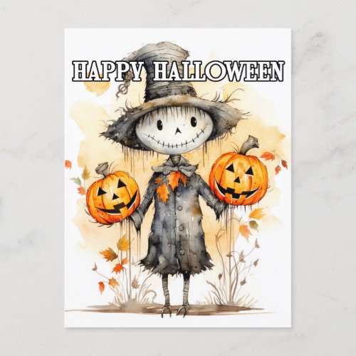 Super Cute Halloween Doll Illustration Postcard