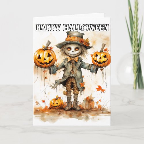 Super Cute Halloween Scarecrow Illustration Card