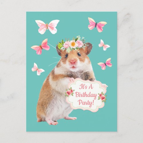 Super Cute HamsterMouse Birthday Party Invitation Postcard