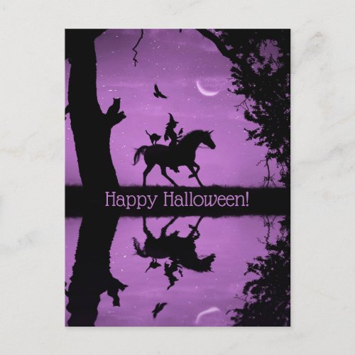 Super Cute Happy Halloween Witch and Unicorn Postc Postcard