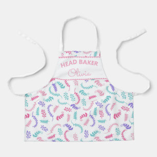 Super Cute Head Baker Colorful Pattern Name Apron