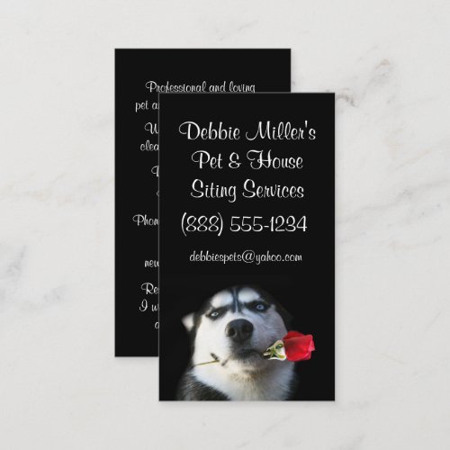 Super Cute Husky and Rose Pet and House Sitter Business Card