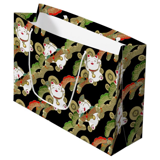 Super cute Japanese lucky cat Large Gift Bag (Front Angled)
