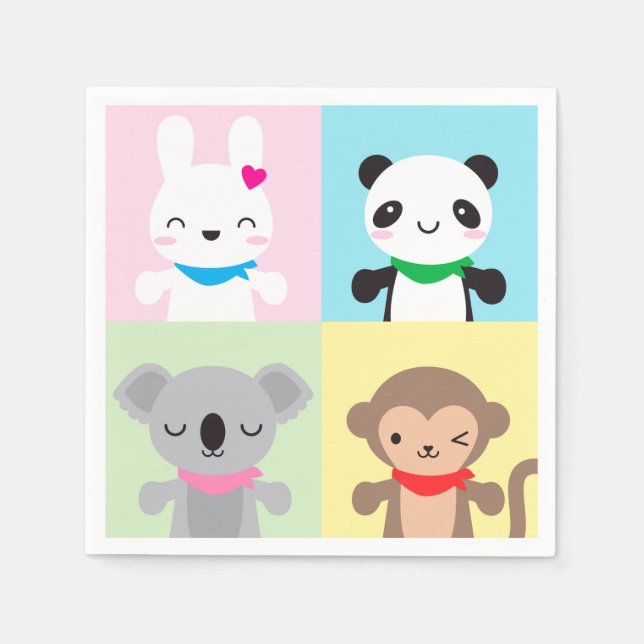 Super Cute Kawaii Animal Mascots Napkins (Front)