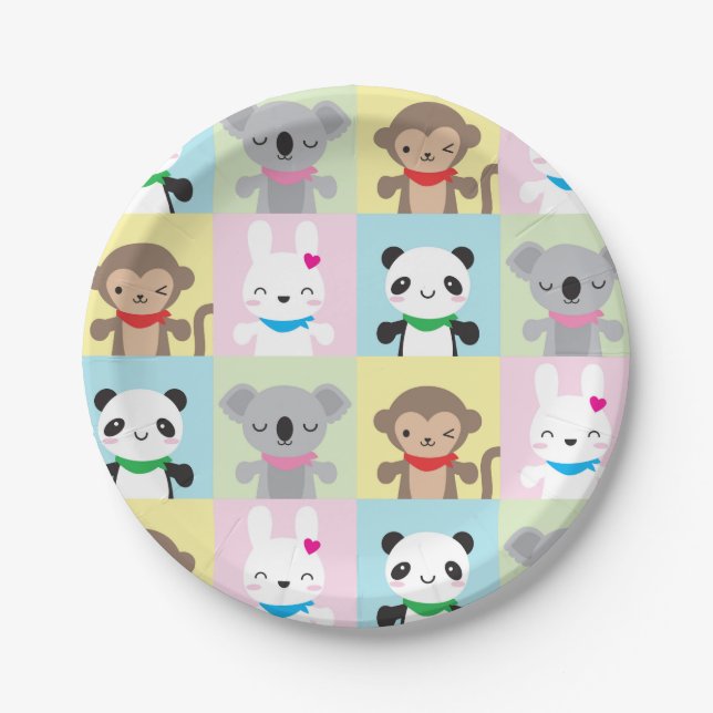 Super Cute Kawaii Animal Mascots Paper Plates (Front)