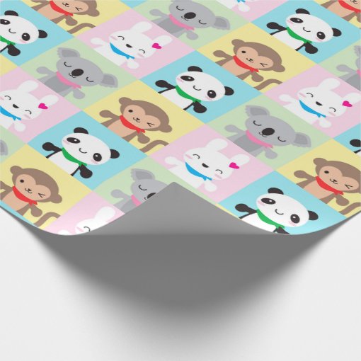 Super Cute Kawaii Animal Mascots Wrapping Paper | Zazzle