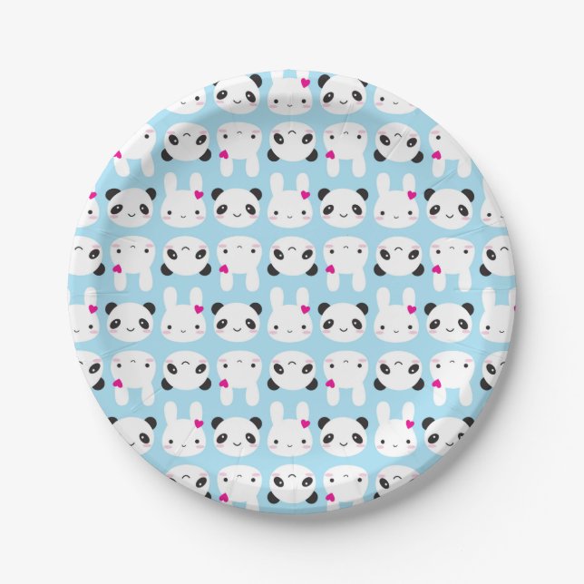 Super Cute Kawaii Bunny and Panda Paper Plates (Front)