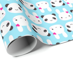 Super Cute Kawaii Bunny and Panda Wrapping Paper