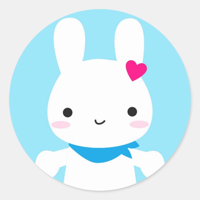 Super Cute Kawaii Bunny Classic Round Sticker (Front)