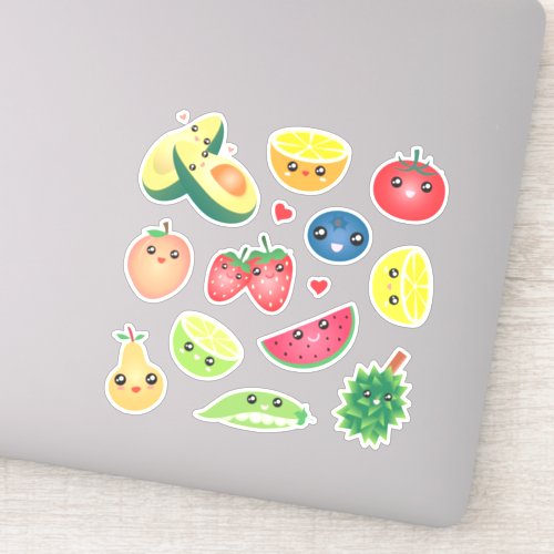 Super Cute Kawaii Cartoon Fruits And Veggies Vegan Sticker