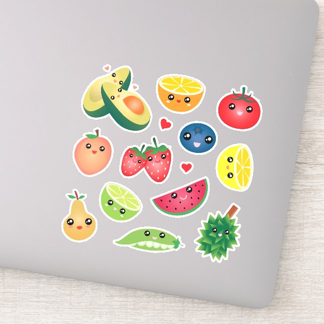 Super Cute Kawaii Cartoon Fruits And Veggies Vegan Sticker (Detail)