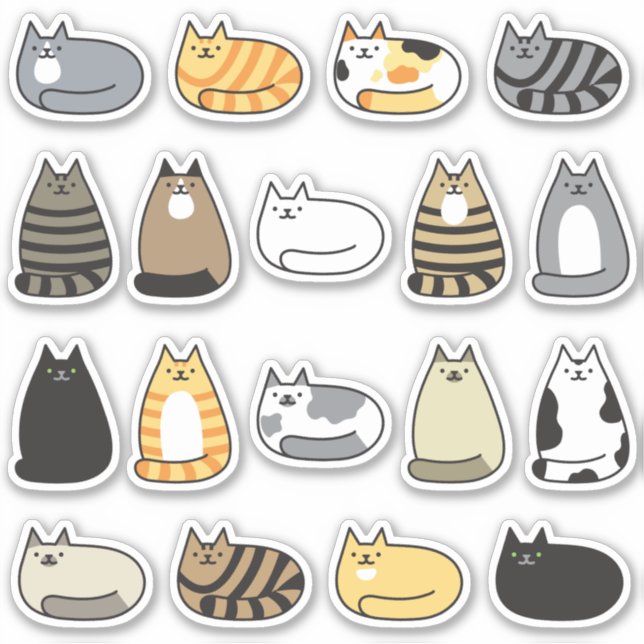 Super Cute Kawaii Cats Assortment Sticker (Front)