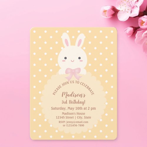 Super Cute Kawaii Rabbit Kids Birthday Invitation