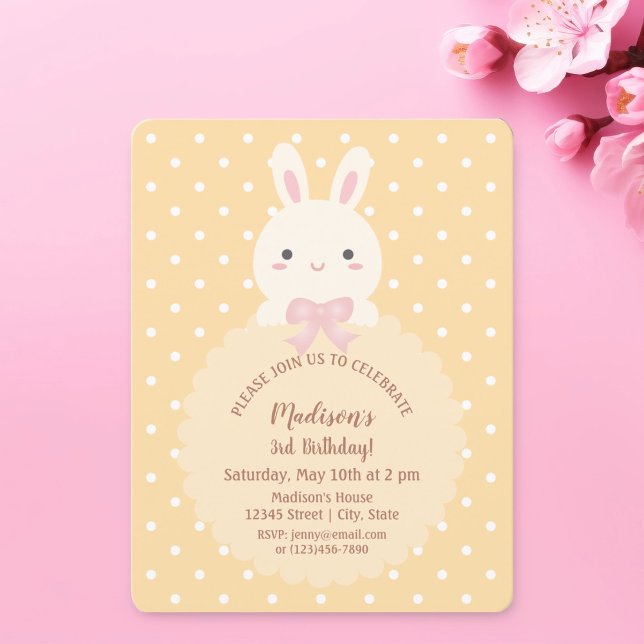 Super Cute Kawaii Rabbit Kids Birthday Invitation (Creator Uploaded)
