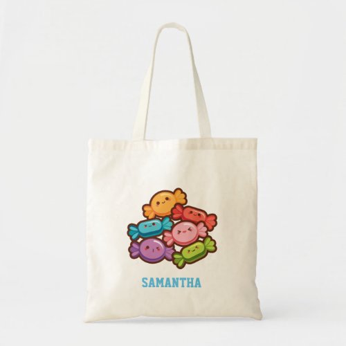 Super cute kawaii rainbow sweets add your name tote bag